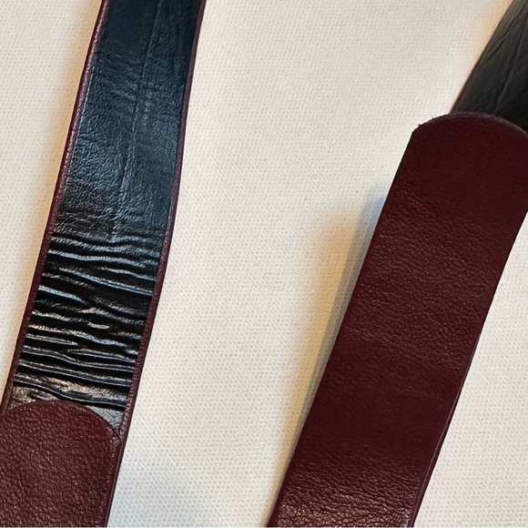 Gay Boyer Burgundy Leather Belt with Round Gold Buckles, S/M - Picture 10 of 10